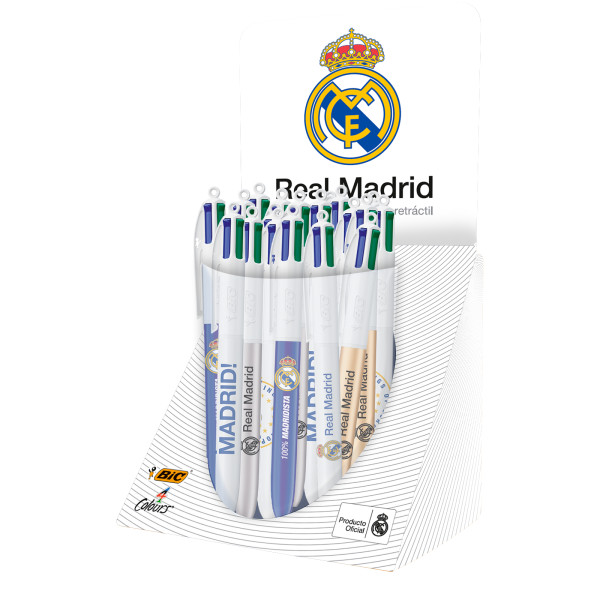 Bic 4 Colours Real Madrid CF Espositore con 30 penne a sfera a scatto - 6 modelli diversi - Punta media da 1
