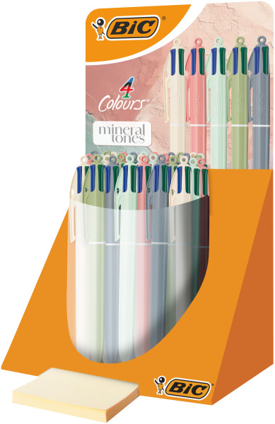 Bic 4 Colours Mineral Tones Espositore con 30 penne a sfera a scatto - 5 colori diversi - Punta media da 1